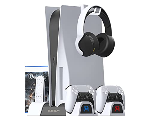 ElecGear PS5 Refrigeración Soporte Vertical con Ventiladores, Estación de Carga de Mandos Cargador con Juego Stand para DualSense Controller, PlayStation 5 Mando a Distancia y Auriculares Gaming