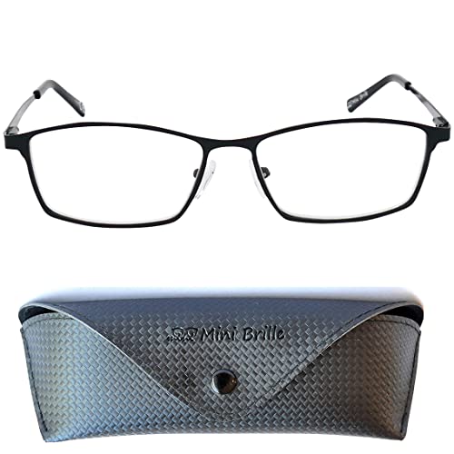 Elegantes Gafas con Filtro de Luz Azul con Lentes Rectangulares, Funda GRATIS, Montura Cuadradas de Acero Inoxidable (Negra), Gafas de Lectura Para Hombre y Mujer +1.0 Dioptrías