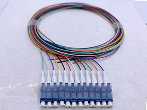 Elfcam® -12 Unidades Pigtail de Color Fibra Óptica LC/UPC Monomodo 9/125um OS2, 0,9mm 1 Metro