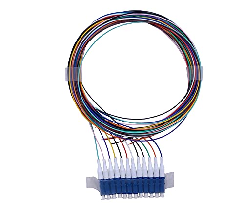 Elfcam® -12 Unidades Pigtail de Color Fibra Óptica LC/UPC Monomodo 9/125um OS2, 0,9mm 1 Metro