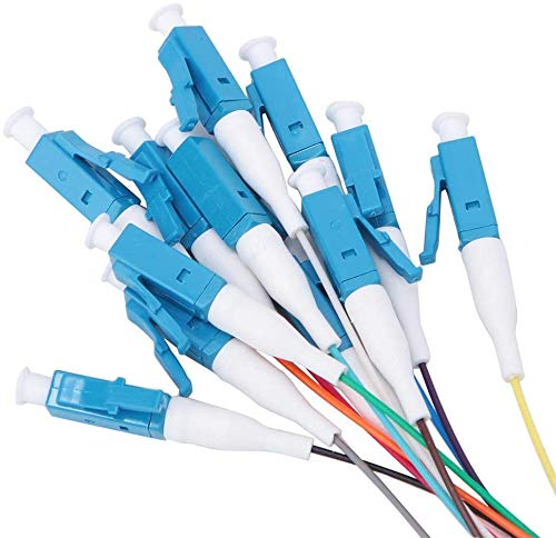 Elfcam® -12 Unidades Pigtail de Color Fibra Óptica LC/UPC Monomodo 9/125um OS2, 0,9mm 1 Metro