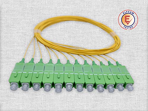Elfcam® -12 Unidades Pigtail de Fibra Óptica SC/APC Monomodo 9/125um OS2, 0,9mm 1 Metro (Amarillo)