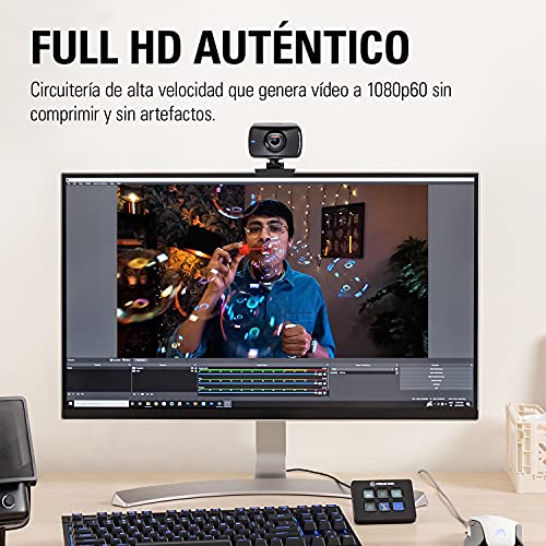 Elgato Facecam - Webcam 1080p60 Full HD; videoconferencia, juegos, streaming, sensor Sony, objetivo de cristal, enfoque fijo, ideal para interior, memoria integrada, funciona con Zoom, Teams, PC y Mac