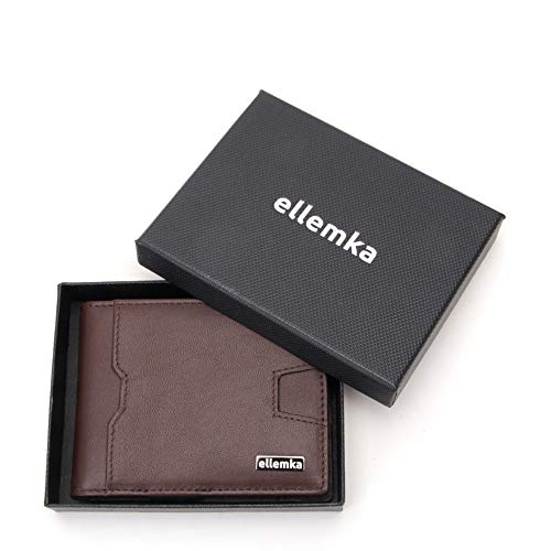 Ellemka - Billetera Hombre Slim | Cuero Autentico Bisonte Búfalo RFID | Cartera Tarjetero | Serie MZM Modelo ELLX Caja Regalo - Color Piel Marrón