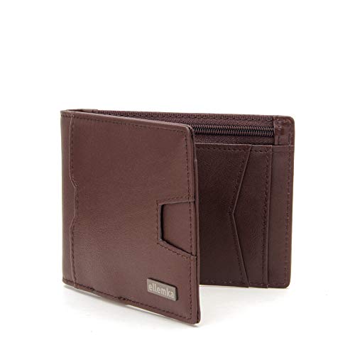 Ellemka - Billetera Hombre Slim | Cuero Autentico Bisonte Búfalo RFID | Cartera Tarjetero | Serie MZM Modelo ELLX Caja Regalo - Color Piel Marrón