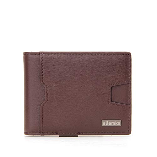 Ellemka - Billetera Hombre Slim | Cuero Autentico Bisonte Búfalo RFID | Cartera Tarjetero | Serie MZM Modelo ELLX Caja Regalo - Color Piel Marrón