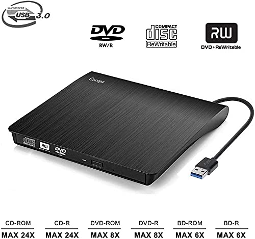 elloLife Lector CD Externo, Grabadora CD / DVD Externa USB 3.0, Unidades CD Externas-RW Super Drive, Type-C, Compatible con Win10/8/7/XP/Vista/Linux/Mac OS