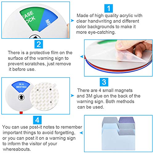 EMAGEREN Señales Informativas para Oficinas Señal de Privacidad Señal No Molestar con Texto en Inglés OUT OF OFFICE/WELCOME PLEASE KNOCK/IN A MEETING Señal de Conferencia con Notas Adhesivas-14 cm