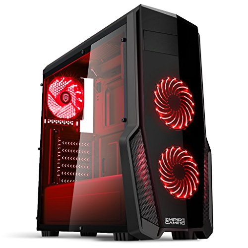 Empire Gaming - Caja PC para juegos WarFare negra LED rojo: USB 3.0, 3 ventiladores LED 120 mm, pared lateral ahumado transparente - ATX/mATX/mITX