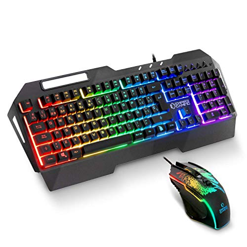 EMPIRE GAMING -Drak Fury Pack de Teclado Español y ratón Gamer – Soporte para Smartphone - 19 Teclas Anti-ghosting -12 accesos directos Multimedia -7 Botones 3200 PPP -11 Modos LED RGB -USB