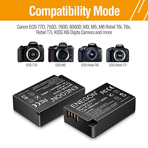 ENEGON Pack of 2 LP-E17 1040mAh Batteries para Camera with Micro USB Charger para Canon Rebel SL2, T6i, T6s, T7i, EOS M3, M5, M6, EOS 200D 250D 77D 750D 760D 800D 8000D Digital SLR Cameras