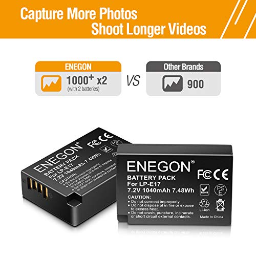 ENEGON Pack of 2 LP-E17 1040mAh Batteries para Camera with Micro USB Charger para Canon Rebel SL2, T6i, T6s, T7i, EOS M3, M5, M6, EOS 200D 250D 77D 750D 760D 800D 8000D Digital SLR Cameras