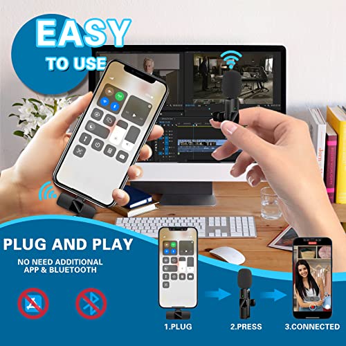 ENGERWALL - Micrófono de Solapa inalámbrico para iPhone iPad, Sistema y micrófono de Solapa portátil Plug & Play, grabación de Video de Youtube Live Stream TikTok Vlog