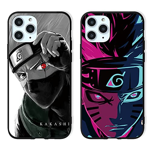 Eouine [2 Piezas] Fundas para Apple iPhone 12 Mini 5,4",Anti Golpes Suave TPU Silicona Carcasa con Naruto-Manga Anime Ninja Patrón Antichoque Protectora Case Compatible con iPhone 12 Mini, 01
