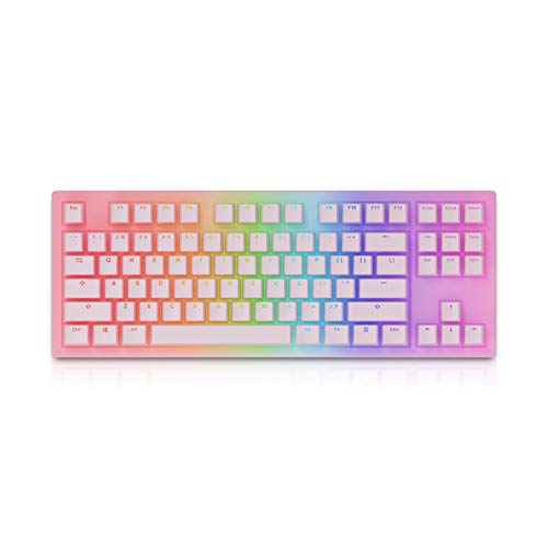 EPOMAKER AKKO Sakura 87 teclas RGB teclado mecánico con cable con estuche acrílico translúcido, PBT Pudding Keycaps para juegos/Mac/Win (interruptor naranja Gateron, Sakura)