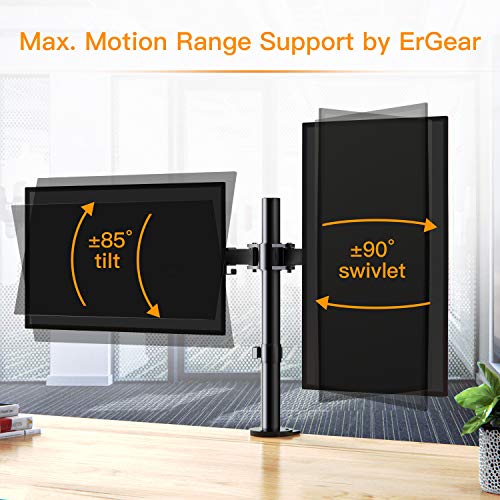 ErGear Dual Soporte de Monitor para pantallas 13”-32” con Construcción Robusta Altura ergonómica con Inclinación ajustable ±85º, Giro 180º, Rotación 360º Soporta hasta 8KG VESA 75/100mm