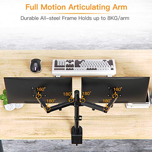 ErGear Dual Soporte de Monitor para pantallas 13”-32” con Construcción Robusta Altura ergonómica con Inclinación ajustable ±85º, Giro 180º, Rotación 360º Soporta hasta 8KG VESA 75/100mm