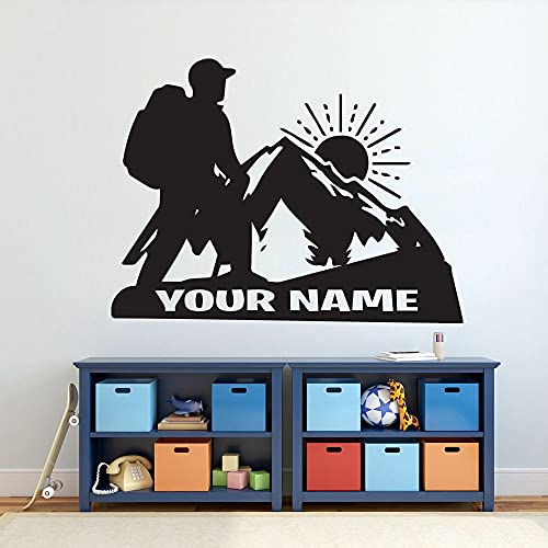 Escalador Logo Decoración para el hogar Deportes Calcomanía de pared Senderismo Nombre personalizado Etiqueta Niños y s Habitación Etiqueta de vinilo A3 42X32cm