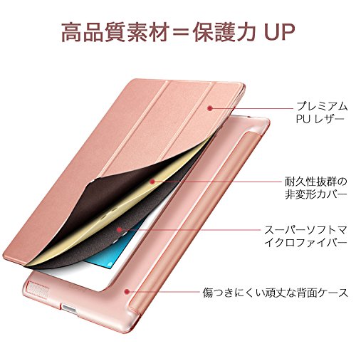 ESR Funda iPad 2/3/4 [Auto-Desbloquear] Función de Soporte [Botones Protegidos] Carcasa Ligera Antigolpes de Cuero Sintético y Plástico Duro Esmerilado Funda Smart Case para Apple iPad 2/ iPad 3/ 4ª Generación- Oro Rosa
