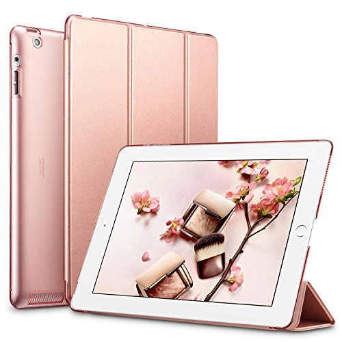 ESR Funda iPad 2/3/4 [Auto-Desbloquear] Función de Soporte [Botones Protegidos] Carcasa Ligera Antigolpes de Cuero Sintético y Plástico Duro Esmerilado Funda Smart Case para Apple iPad 2/ iPad 3/ 4ª Generación- Oro Rosa