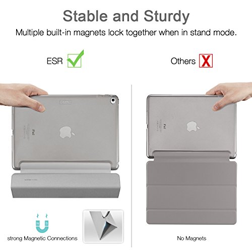 ESR Funda iPad Air 2 Silicona [Auto-Desbloquear] y Función de Soporte [Ligera] de Cuero Sintético y Plástico Duro Transparente Esmerilado Smart Cover Cáscara para Apple iPad Air 2 -Gris