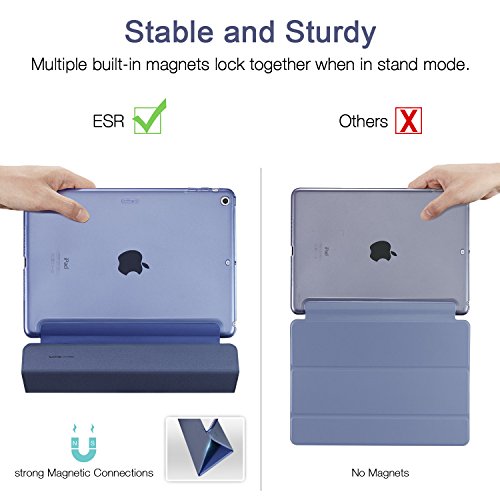 ESR Yippee Smart Case para iPad Air 1, cubierta [cuero sintético] cubierta magnética trasera esmerilada translúcida con función de reposo / activación automática [peso ligero] para iPad 5 (azul marino)