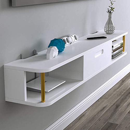 Estante De TV Flotante Soporte De TV Estante De Consola Multimedia Montado En La Pared, Estante De Pared Con Marco Flotante Blanco, Para Xbox, Proyector, Enrutador WiFi, Consola De Juegos Y Caja