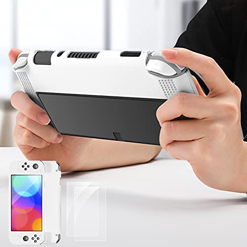 Estuche Compatible Con Switch Oled, Estuche De Silicona Tpu Suave Con Protector De Pantalla De Vidrio Templado De 2 Paquetes, Cubierta Antirrayas A Prueba De Golpes para Switch Oled - Blanco