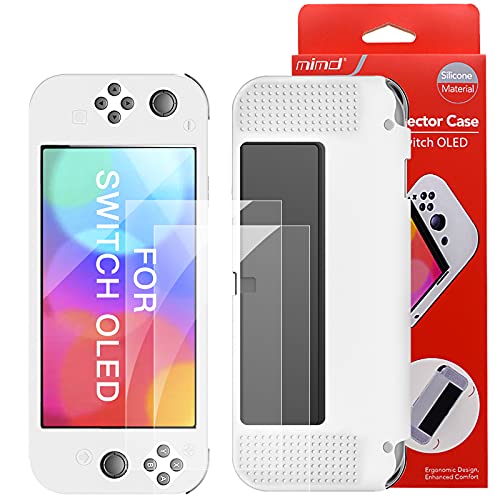 Estuche Compatible Con Switch Oled, Estuche De Silicona Tpu Suave Con Protector De Pantalla De Vidrio Templado De 2 Paquetes, Cubierta Antirrayas A Prueba De Golpes para Switch Oled - Blanco