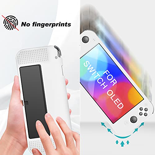 Estuche Compatible Con Switch Oled, Estuche De Silicona Tpu Suave Con Protector De Pantalla De Vidrio Templado De 2 Paquetes, Cubierta Antirrayas A Prueba De Golpes para Switch Oled - Blanco