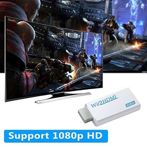 eSynic Wii a HDMI Convertidor Wii a HDMI Adaptador de 3.5mm Jack Escala la Señal de Wii al Adaptador de Video 1080p Compatible con NTSC 480i 480p PAL 576i con Cable HDMI-Blanco