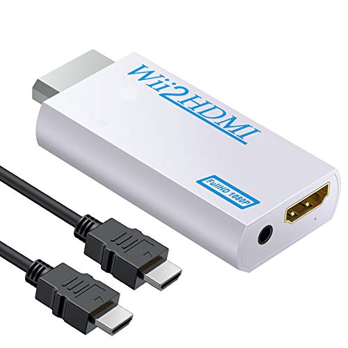 eSynic Wii a HDMI Convertidor Wii a HDMI Adaptador de 3.5mm Jack Escala la Señal de Wii al Adaptador de Video 1080p Compatible con NTSC 480i 480p PAL 576i con Cable HDMI-Blanco
