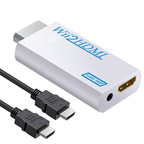 eSynic Wii a HDMI Convertidor Wii a HDMI Adaptador de 3.5mm Jack Escala la Señal de Wii al Adaptador de Video 1080p Compatible con NTSC 480i 480p PAL 576i con Cable HDMI-Blanco