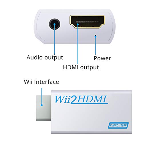 eSynic Wii a HDMI Convertidor Wii a HDMI Adaptador de 3.5mm Jack Escala la Señal de Wii al Adaptador de Video 1080p Compatible con NTSC 480i 480p PAL 576i con Cable HDMI-Blanco