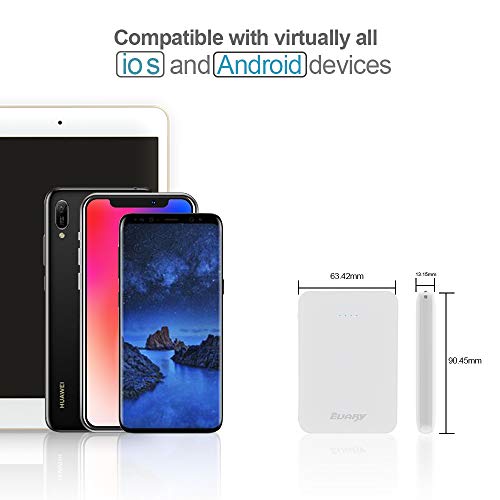 EUARY PowerBank 5000mAh - Cargador portátil Ultra Compacto con Salida 2A - Batería Externa de Bolsillo para batería de Huawei, Samsung, Xiaomi y Otros (Blanco)