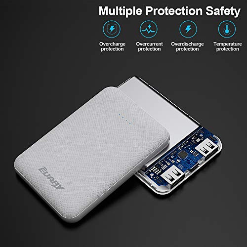 EUARY PowerBank 5000mAh - Cargador portátil Ultra Compacto con Salida 2A - Batería Externa de Bolsillo para batería de Huawei, Samsung, Xiaomi y Otros (Blanco)