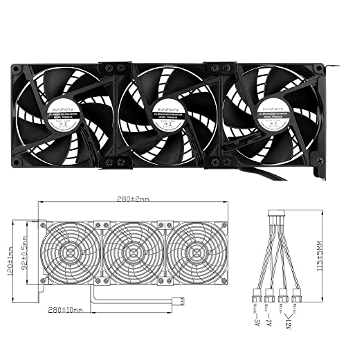 euroharry Ventilador de tarjeta gráfica 3 x 92 mm -Ventilador de alto flujo de aire, -Enfriador de soporte PCI- Ventilador de GPU, admite 5V, 7V, 12V, admite placa base de soporte
