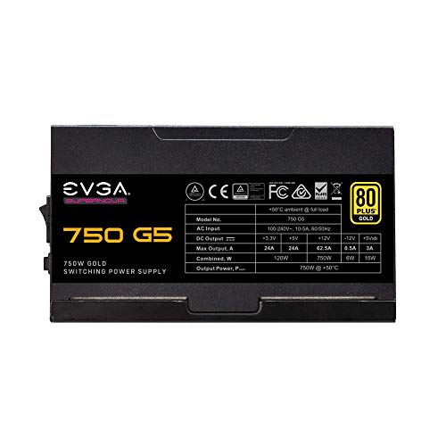 EVGA SuperNOVA 750 G5, 80 Plus Gold 750W, Totalmente Modular, Eco Mode con FDB Ventilador, Incluye Power ON Self Tester, Tamaño Compacto de 150 mm, Fuente de Alimentación 220-G5-0750-X2