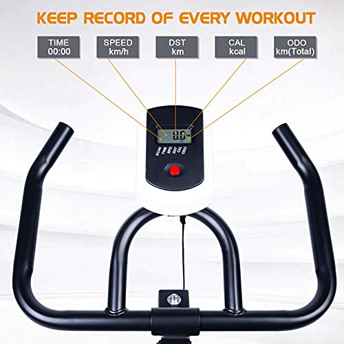 EVOLAND Bicicleta Estática para Interiores, Bicicleta Estática Profesional, Pantalla LCD, Bicicleta Indoor con Resistencia Ilimitada, Soporte para Hervidor, Asiento Ajustable