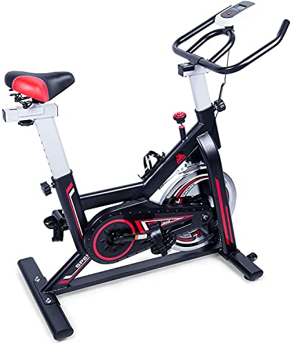 EVOLAND Bicicleta Estática para Interiores, Bicicleta Estática Profesional, Pantalla LCD, Bicicleta Indoor con Resistencia Ilimitada, Soporte para Hervidor, Asiento Ajustable