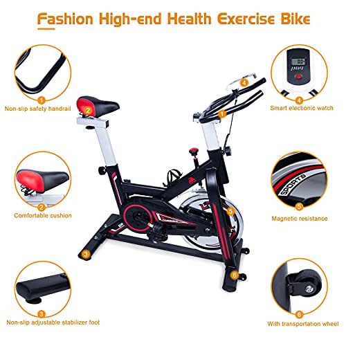 EVOLAND Bicicleta Estática para Interiores, Bicicleta Estática Profesional, Pantalla LCD, Bicicleta Indoor con Resistencia Ilimitada, Soporte para Hervidor, Asiento Ajustable