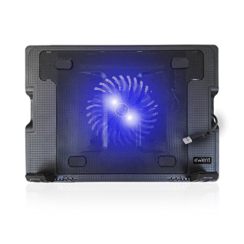 Ewent EW1258 Base de refrigeración para ordenador portátil de 12 a 17 pulgadas con 2 puertos USB, 1 ventiladores, luz LED azul, selección de angulo de vista
