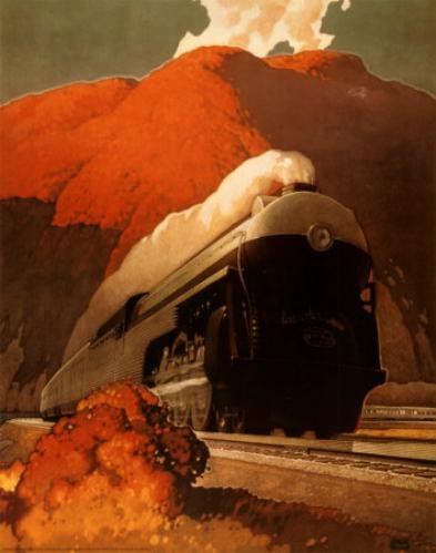 Express tren. Fine Art Póster de Nueva York Empire State Railroad. 22 "x 28" Impresión