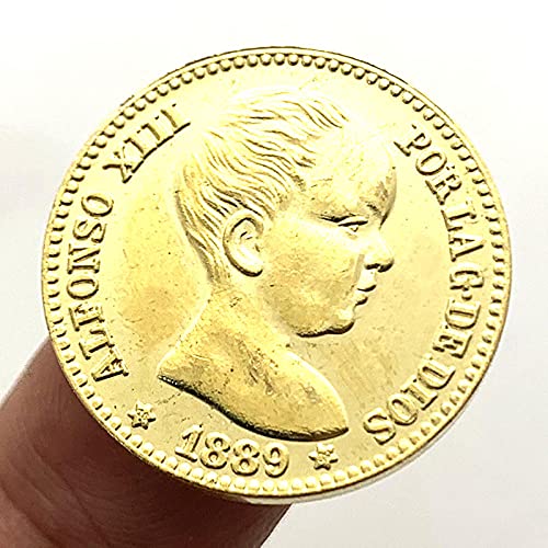 Exquisita Moneda 1889 Rey Alfonso XIII de España Medalla de Oro Viejo de latón Artesanía Moneda de Cobre de 22 mm Moneda Conmemorativa