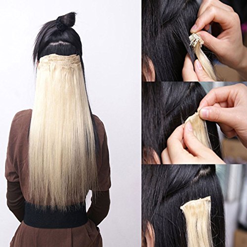 Extensiones de Cabello Natural Clip in Extensions Cabeza llena 8 Piezas 18 Clips Sintético Resistente al Calor Pedazo de Cabello Recto 66cm Rubio ceniza mix gris-plata