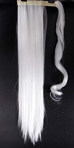 Extensiones de Clip de Pelo Natural Cola de Caballo Recto Pedazo de Cabello Wrap around Ponytail Extensions 58cm Blanco