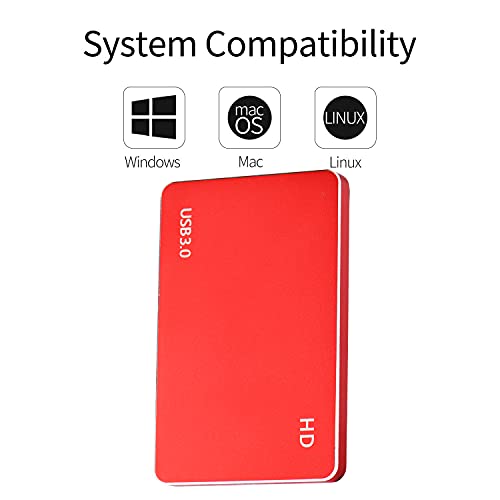 External Hard Drive Portable Hard Drive External HDD Shockproof Hard Drive 1TB 2TB for Mac, PC, Laptop(2TB-A Red)