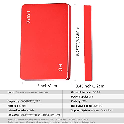 External Hard Drive Portable Hard Drive External HDD Shockproof Hard Drive 1TB 2TB for Mac, PC, Laptop(2TB-A Red)