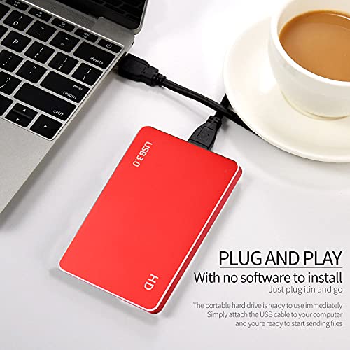 External Hard Drive Portable Hard Drive External HDD Shockproof Hard Drive 1TB 2TB for Mac, PC, Laptop(2TB-A Red)