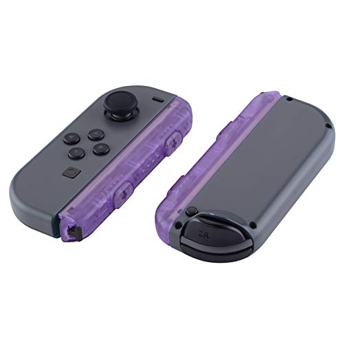 eXtremeRate 2 Piezas de Carcasa para Nintendo Switch Joycon Strap Shell de Reemplazo Placa Cubierta de Correa Muñeca Joy-con Carcasa Wrist Strap Botones para Nintendo Switch(Transparente Violeta)